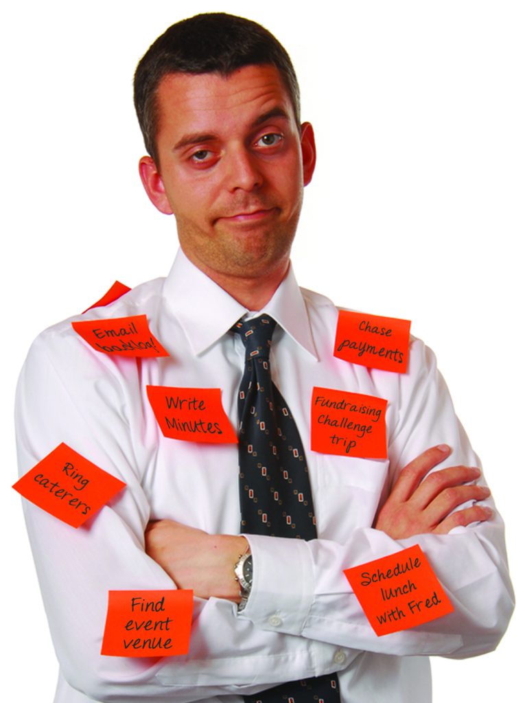 Stressed Man covered in post it notes with all he has to do